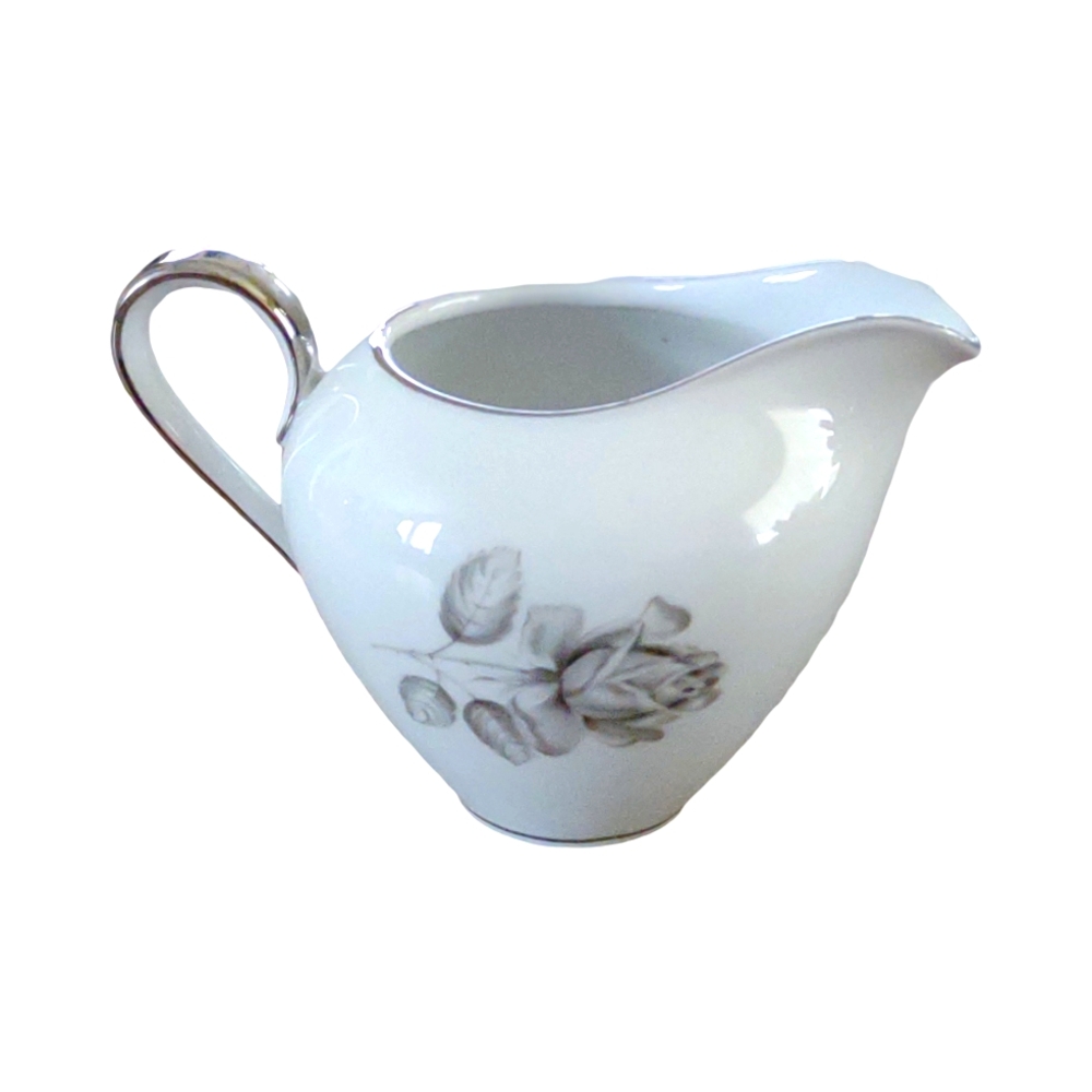 Towne Fine China  Midnight Rose White Porcelain Creamer with Silver Acce…